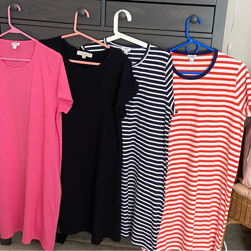 Four t-shirt dresses (JCrew, Loft)